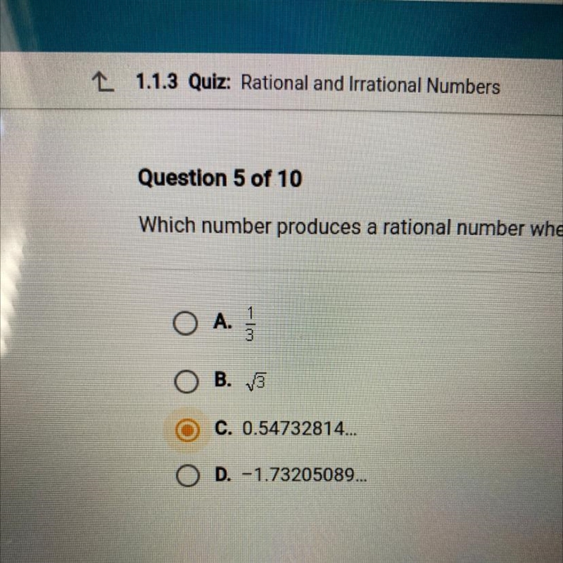 Which number produces a rational number when multiplied by 0.5?-example-1