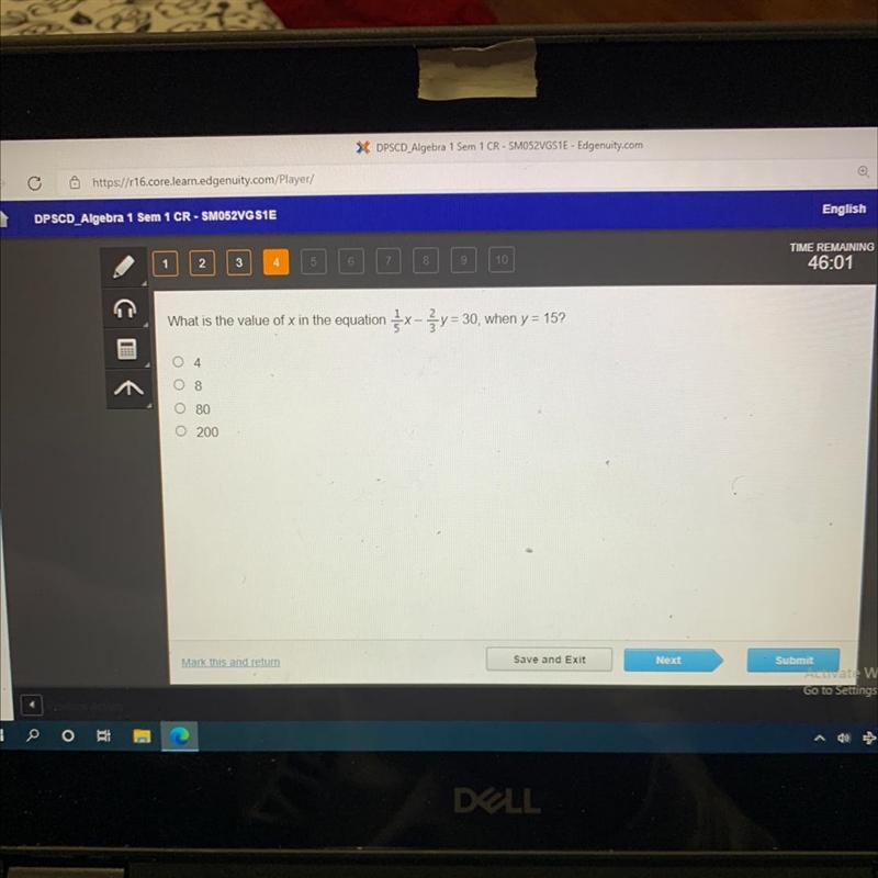 What is the value of x in the equation 3x-y = 30, when y = 15?-example-1