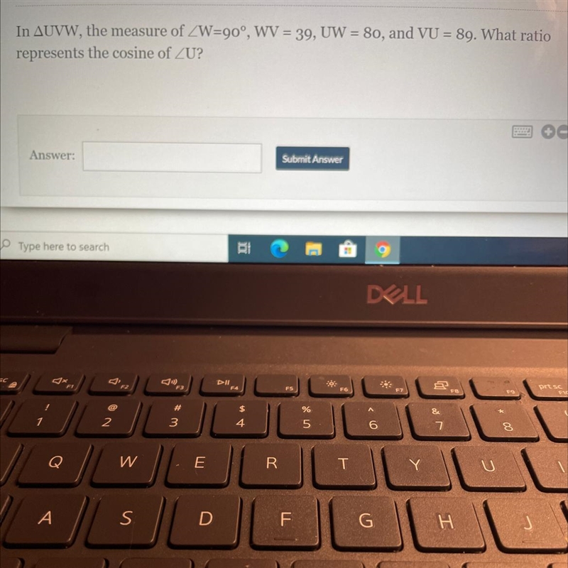 Watch help video In AUVW, the measure of represents the cosine of-example-1