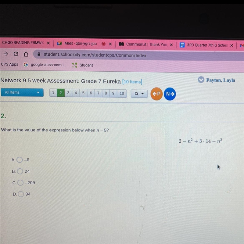 What is the value of the expression below when n=5-example-1