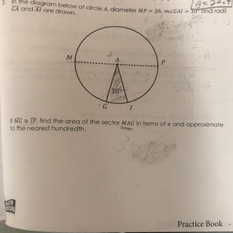 Find the area of the sector MAG in terms of Pi and approximate to the nearest hundredth-example-1