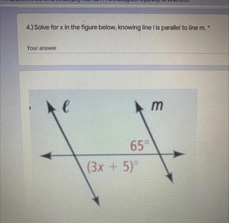 Solve for X in the figure below, knowing line L is parallel to line M. Thank You!-example-1