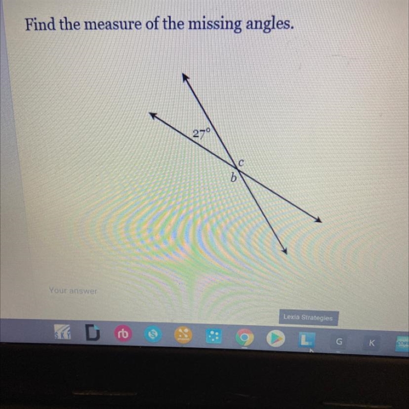 Find the measure of the missing angles.-example-1