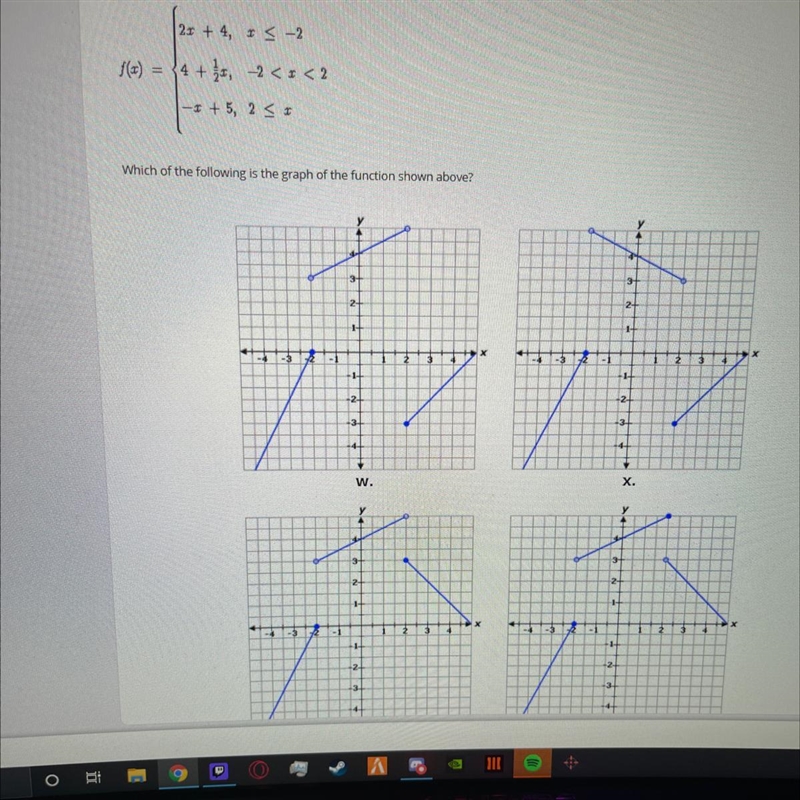 Which of the following is the graph of the function shown above?-example-1