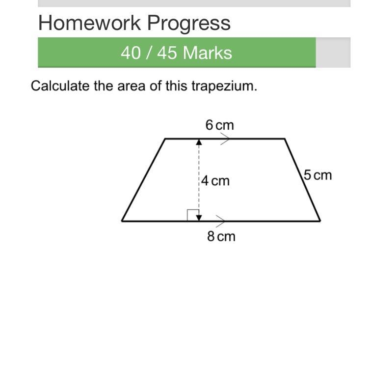 Find the area of a trapezium which has 6cm,5cm and 4cm-example-1