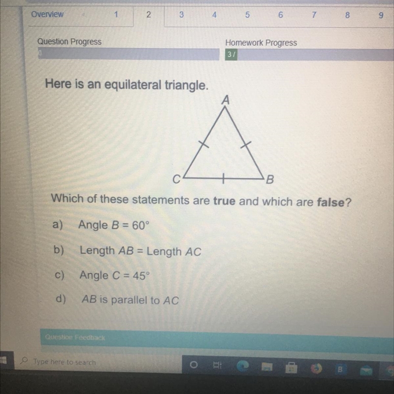 Please help!! Here is an equilateral triangle. Which of these statements are true-example-1