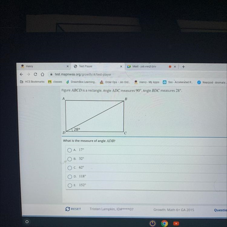 B 280 D C What is the measure of angle ADB? A. 17°-example-1