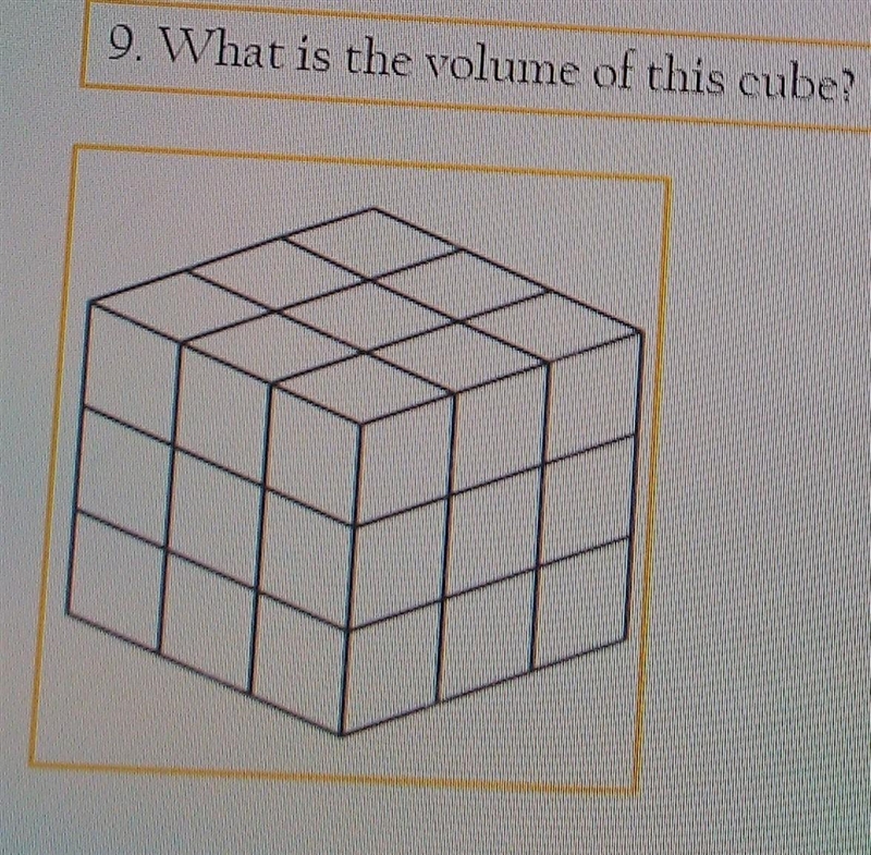 9. What is the volume of this cube? (2 pts.) Show your work here.​-example-1