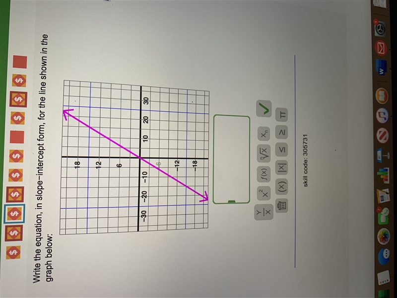 Write the equation in slope-intercept form for the line shown in the graph below-example-1