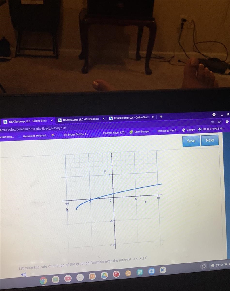 Save N -10 5 Estimate the rate of change of the graphed function over the interval-example-1