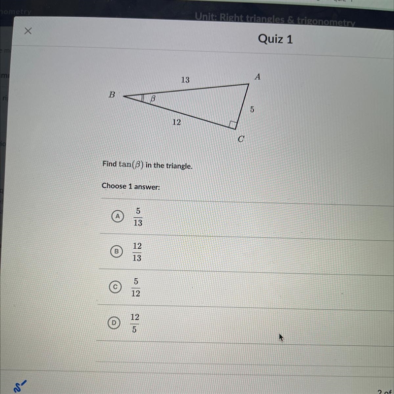 Find tan(B) in the triangle.-example-1