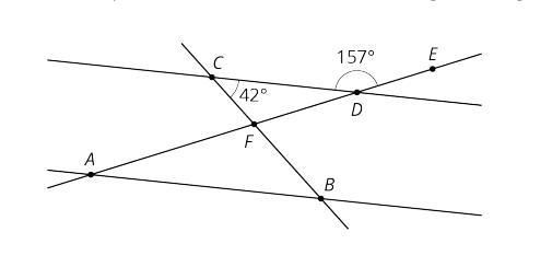 The measure of angle CFD is The measure of angle CDF is The measure of angle AFB is-example-1