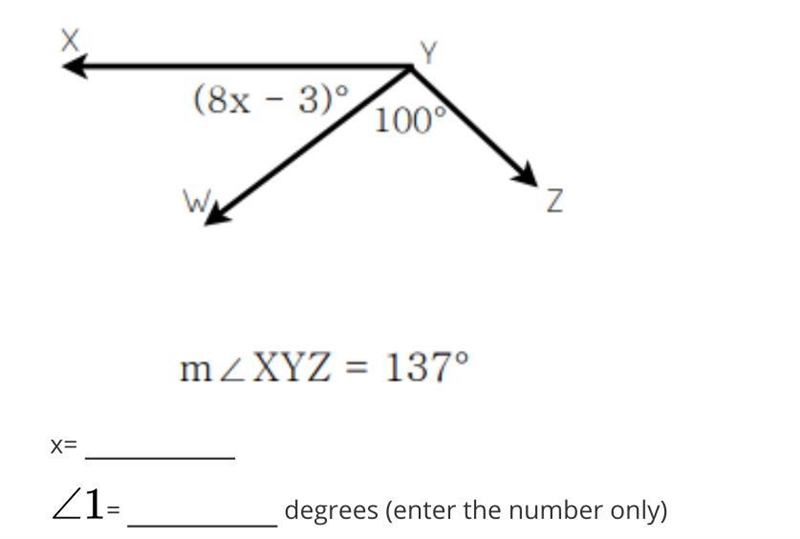 Use the diagram below to find x and each missing angle.-example-1