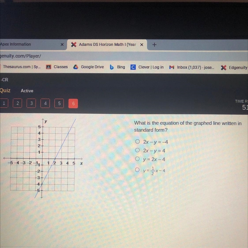 What is the equation of the graph line when written in standard form-example-1