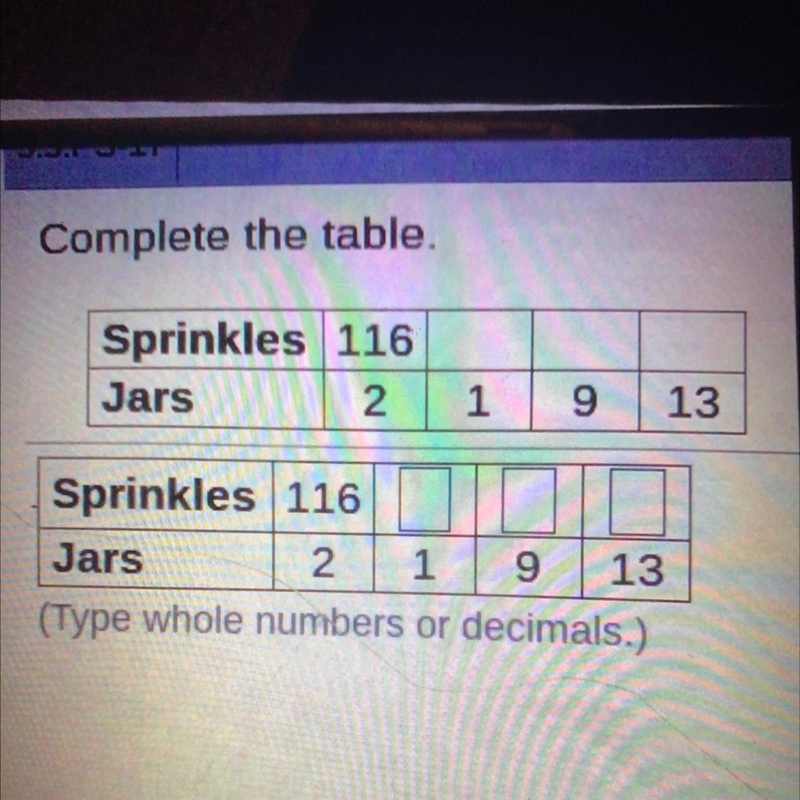 Complete the table. (Type whole numbers or decimals.)-example-1