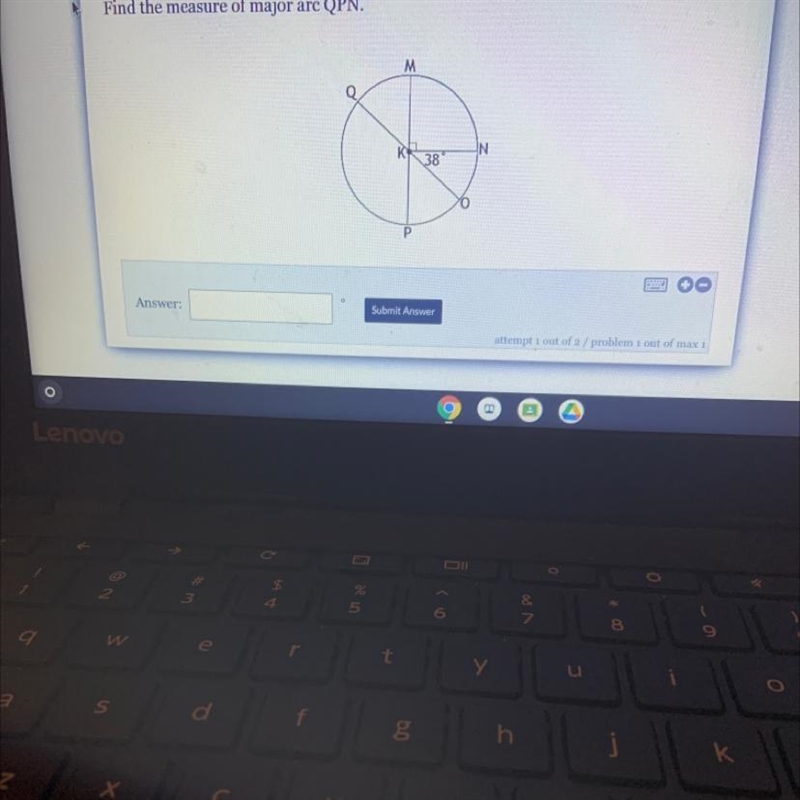 Find the measure of major arc QPN. M 0 coll IN-example-1