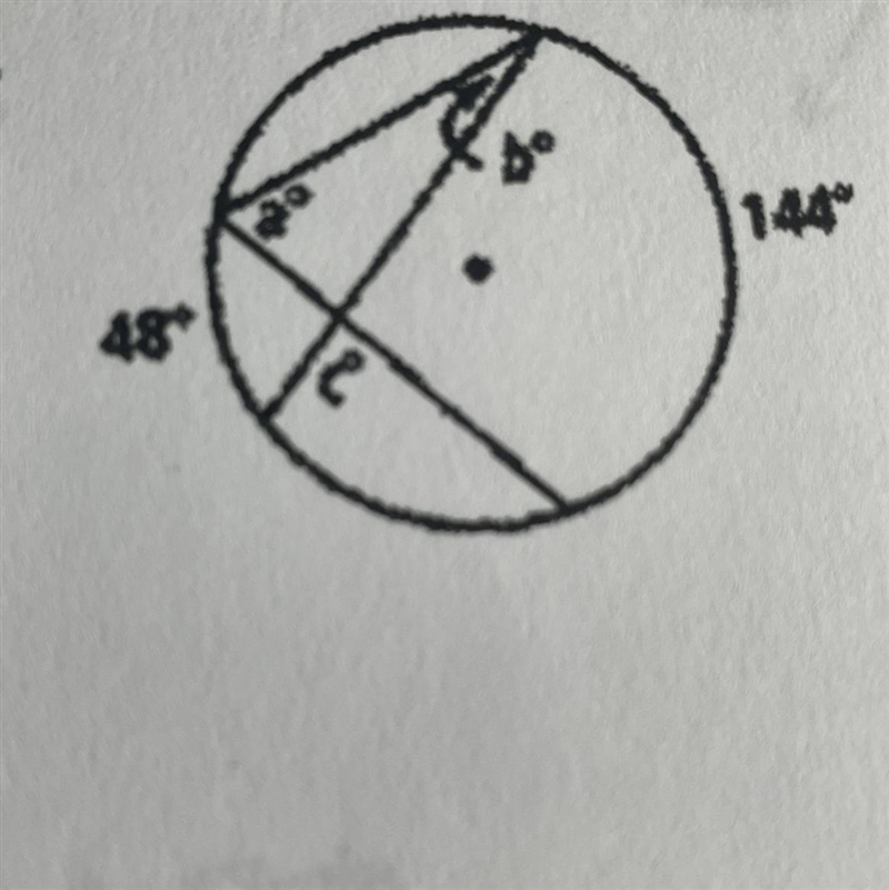 Inscribed angles: find the value of each variable. The dot represents the center-example-1