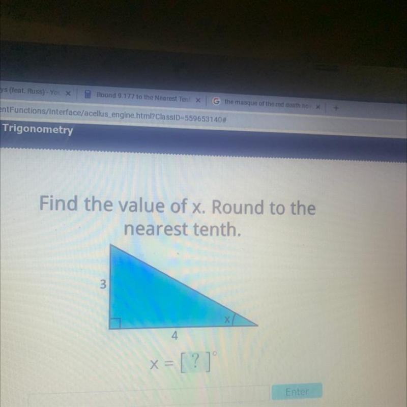 Help asap Find the value of x. Round to the nearest tenth. 3 4 X = = [?]-example-1