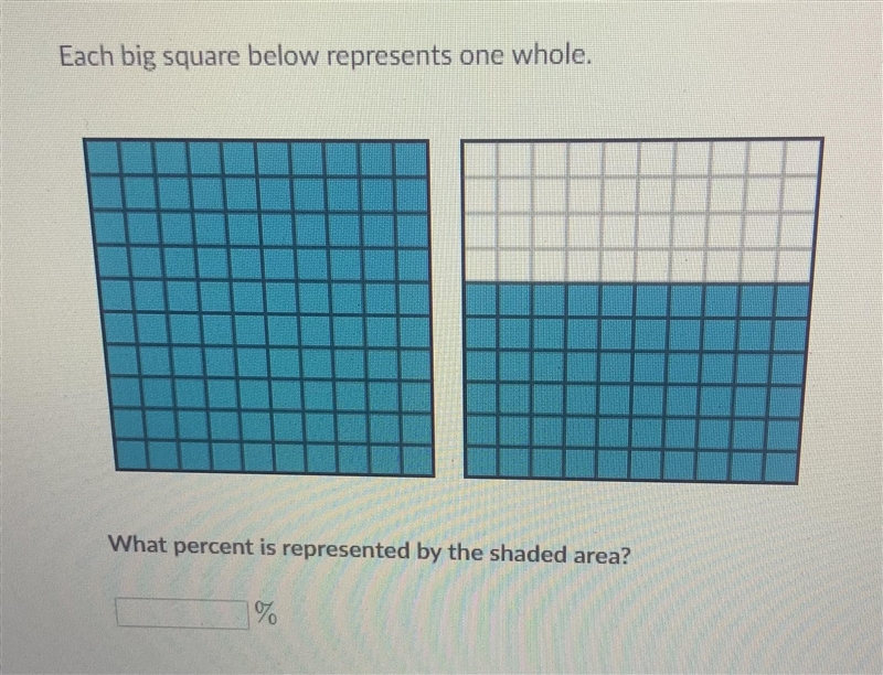 Each big square below represents one whole. What percent is represented by the shaded-example-1