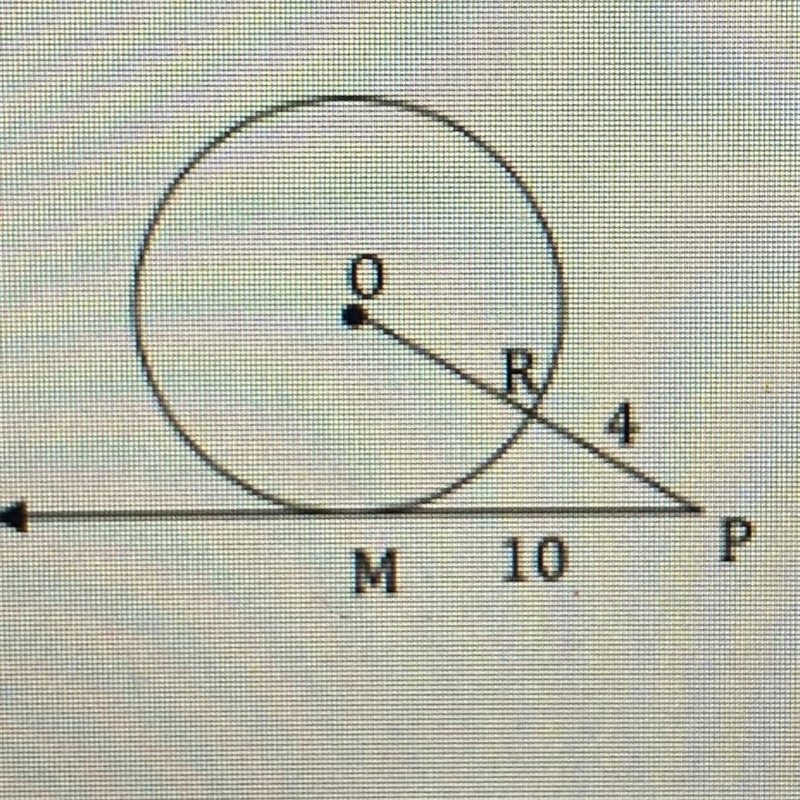 Segment MP is tangent to circle O. Find the length of the radius of circle O.-example-1