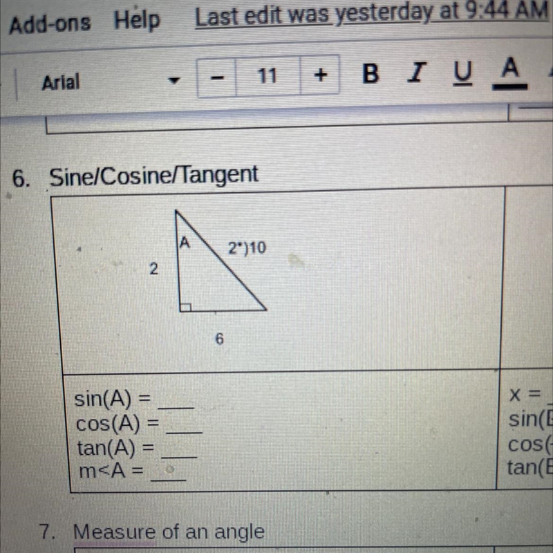 Sin(A) = cos(A) = tan(A) = m-example-1