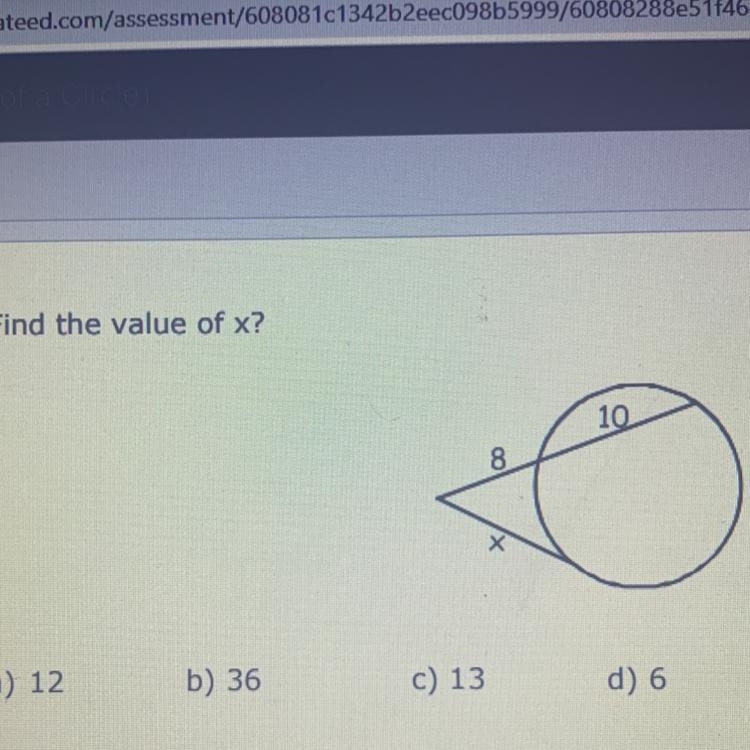 Find the value of x A. 12 B. 36 C. 13 D. 6-example-1