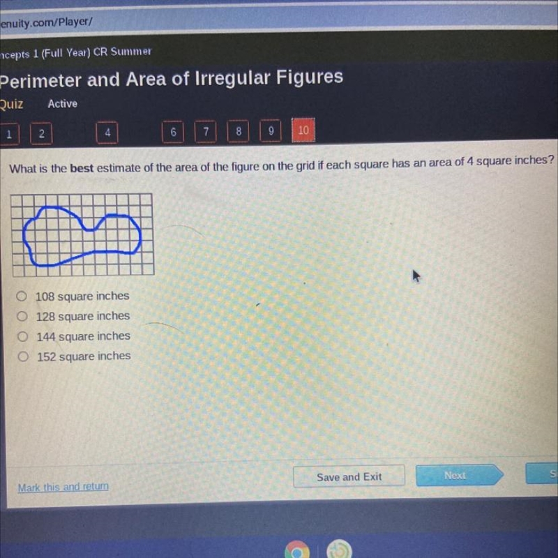 What is the best estimate of the area of the figure on the grid if each square has-example-1