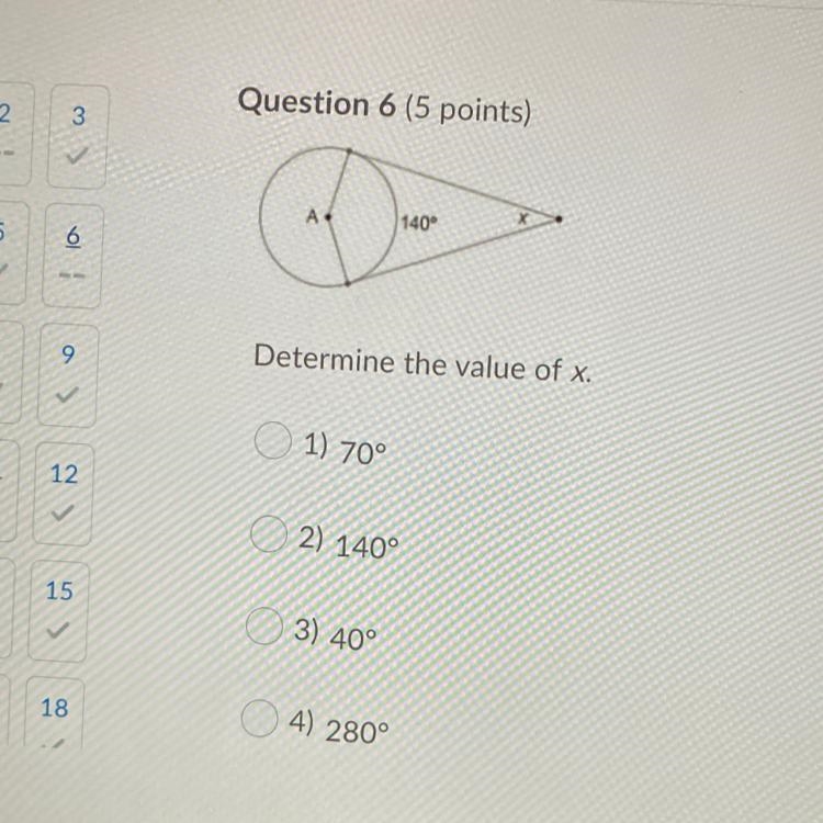 Determine the value of x 1)70 2)140 3)40 4)280-example-1