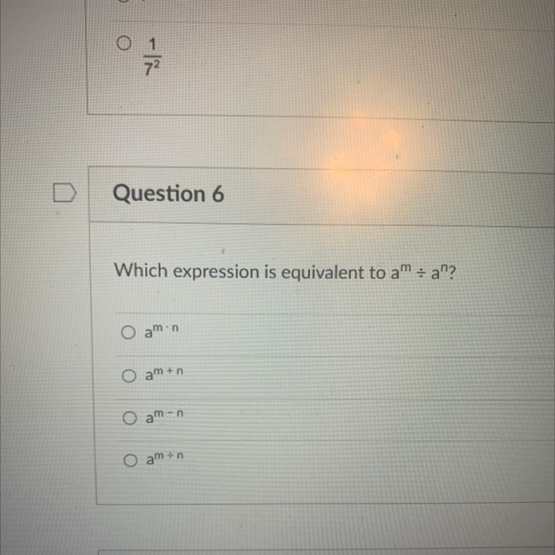 Which expression is equivalent to a + a"? O amin aman amin-example-1