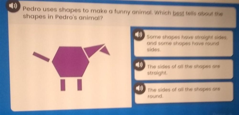 Pedro uses shapes to make a funny animal. Which best tells about the shapes in Pedro-example-1