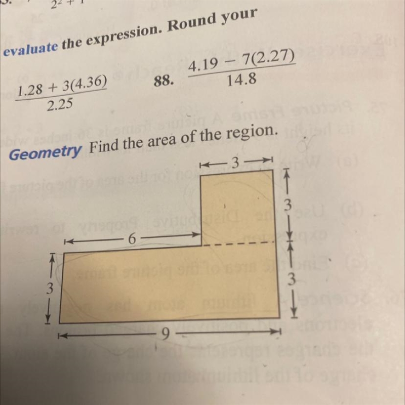 Geometry Find the area of the region.-example-1