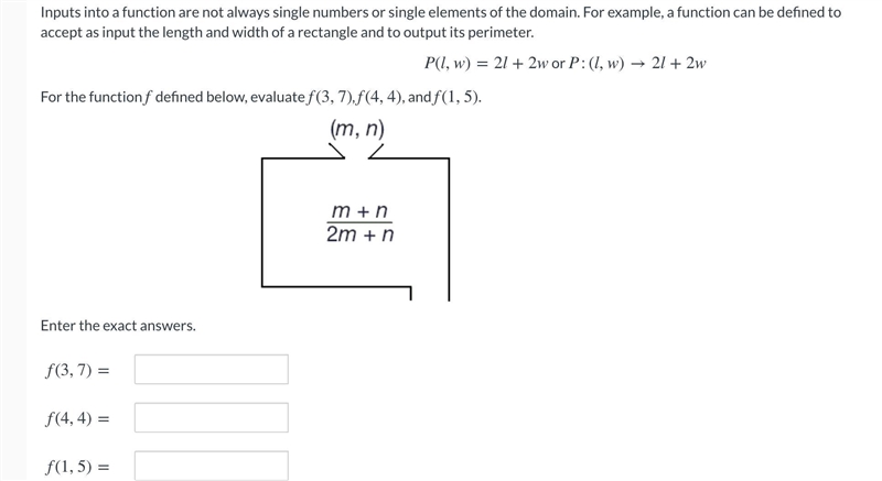 For the function f defined below, evaluate f (3,7), f(4,4), and f (1,5)-example-1