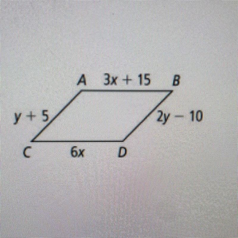 Find the value of each variable in parallelogram ABCD. Please help <3!-example-1