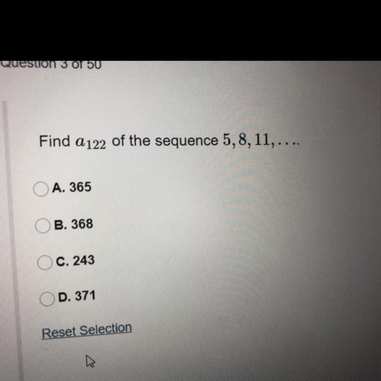 Find a 122 of the sequence 5, 8, 11, ....-example-1