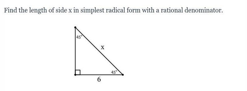 Find the length of side x in simplest radical form with a rational denominator.-example-1