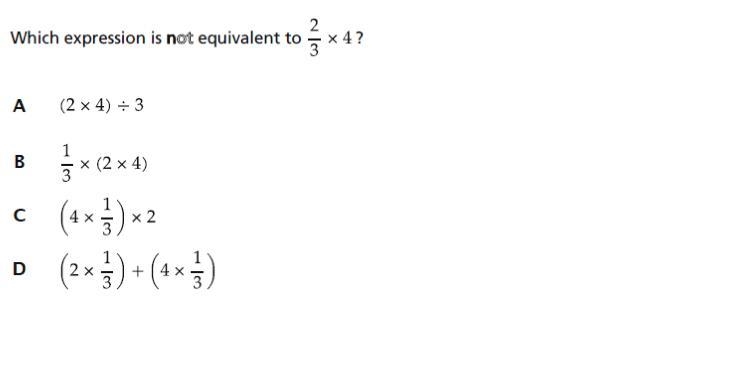 What expression is not equivalent to 2/3 *4.-example-1