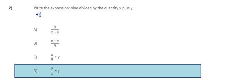 Write the expression nine divided by the quantity of x plus y-example-1