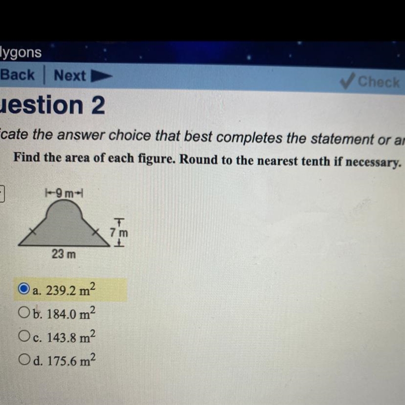 Find the area of each figure. Round to the nearest tenth if necessary-example-1