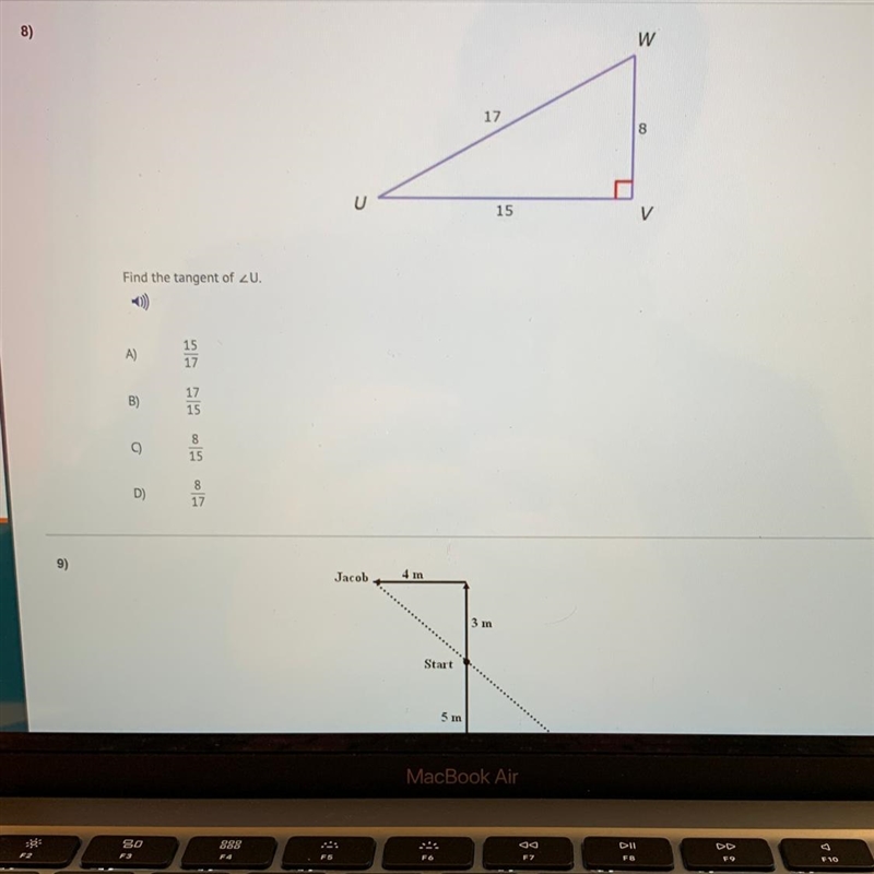 Find the tangent of angel U.-example-1