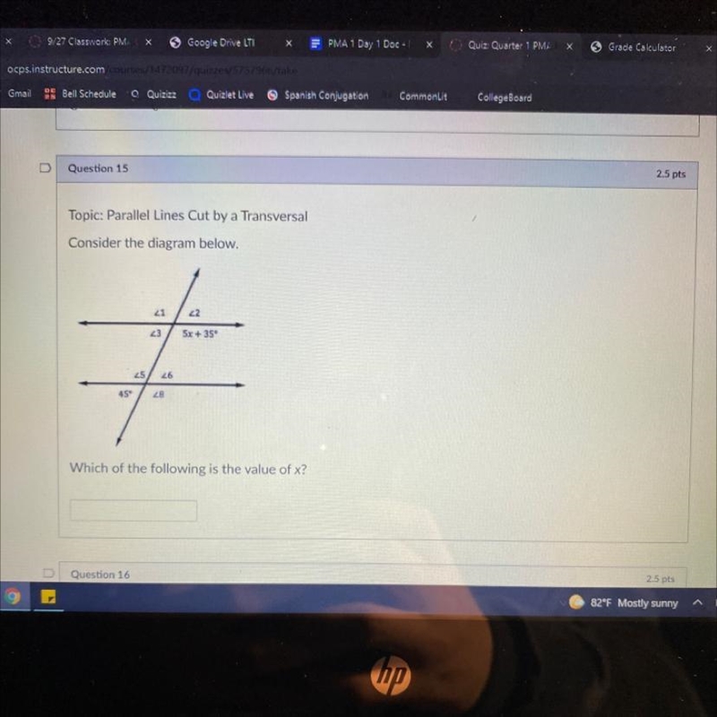 Which of the following is the value of x?-example-1