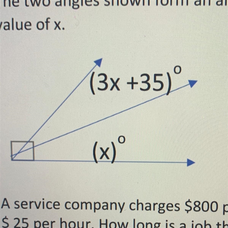 The two angles shown form an angle of 80º. Write and solve and equation to find the-example-1