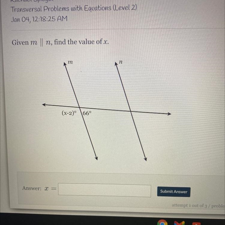 Given m || n, find the value of x.-example-1