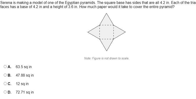 Serena is making a model of one of the Egyptian pyramids. The square base has sides-example-1