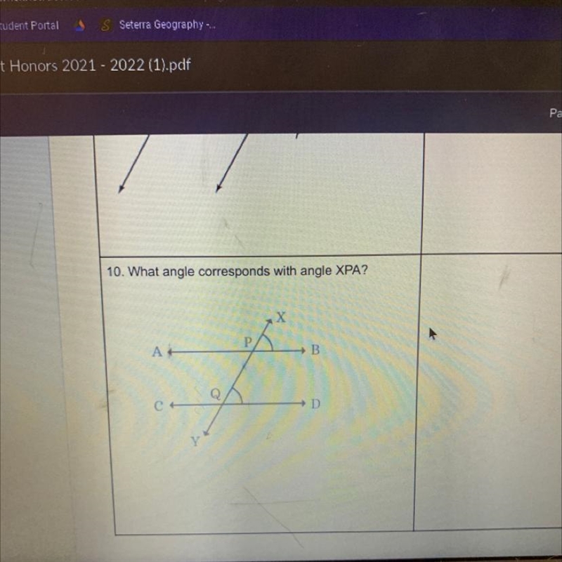 10. What angle corresponds with angle XPA? X AH B → D-example-1