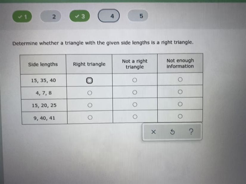 HELPPP Determine whether a triangle with the given side lengths is a right triangle-example-1