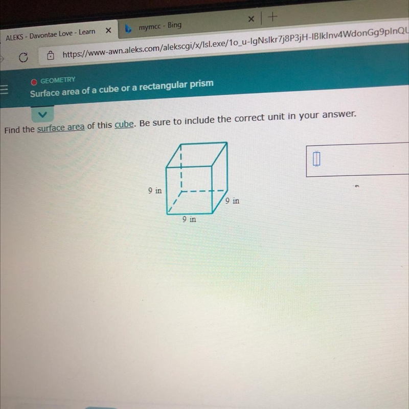 Find the surface area of this cube. Be sure to include the correct unit in your answer-example-1