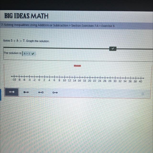 Graph the solution Look at pic Answer is h>2-example-1