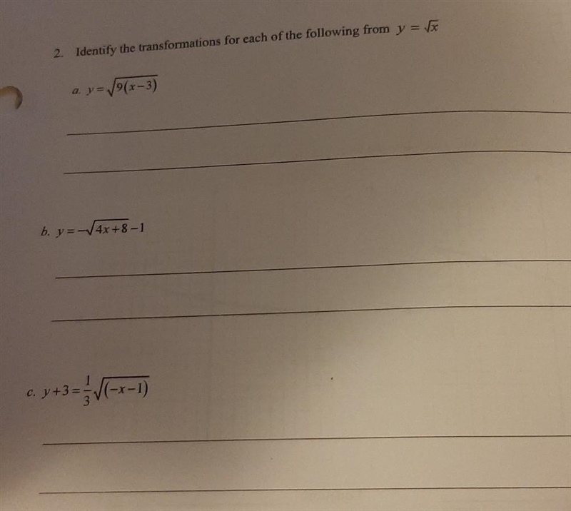 Math pre calc, transformation of radical functions PLEASE HELP GOT TO HAND THIS IN-example-1