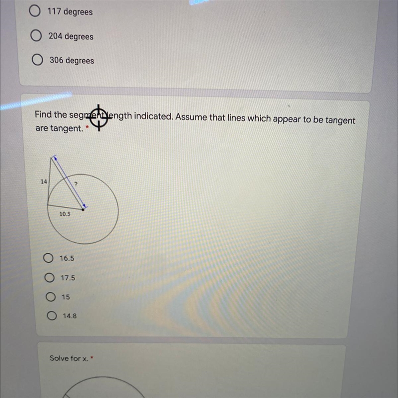 Find the segment length indicated. Assume that lines which appear to be tangent are-example-1