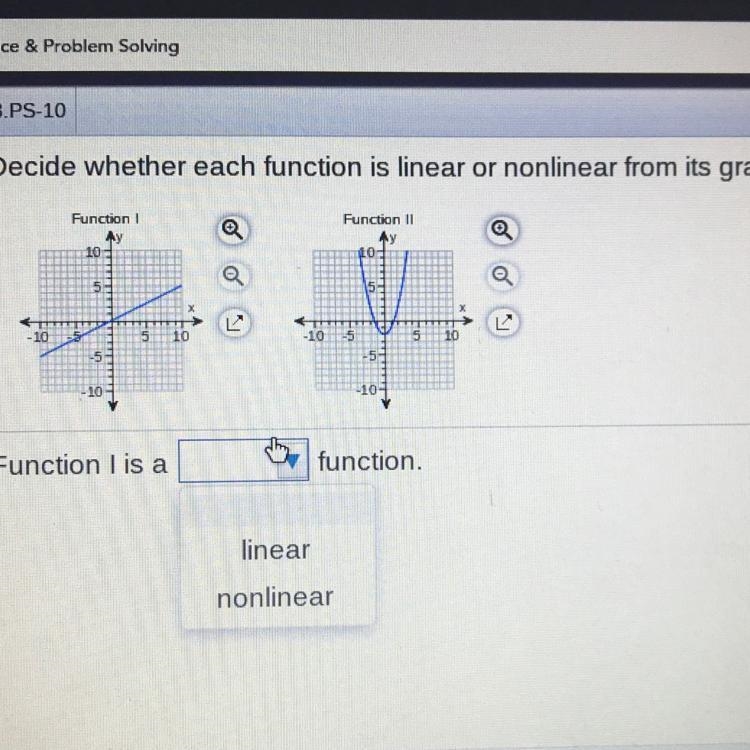 Decide whether each function is linear or nonlinear from its graph-example-1